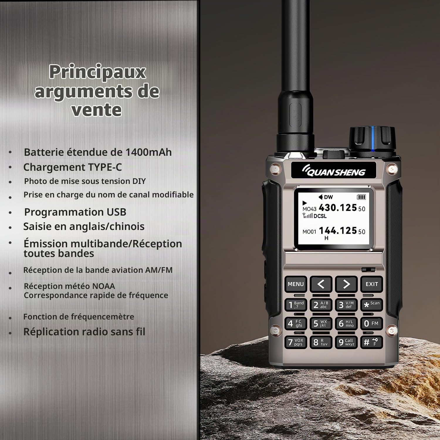 QUANSHENG UV-K1(8) Walkie Talkie Handheld Ham Radio, Air Band Receive 50-600MHz, Wireless Copy, One Key Frequency Match, Type-C Charging, NOAA Weather, 200 Channels, VOX, Portable Two Way Radio