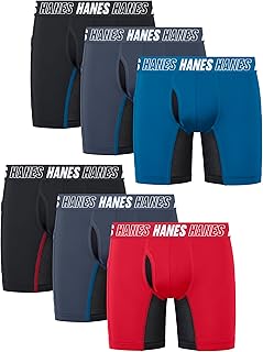 Hanes Moves Long Leg Underwear, Anti-Chafe Boxer Briefs for Boys, Assorted, 6-Pack