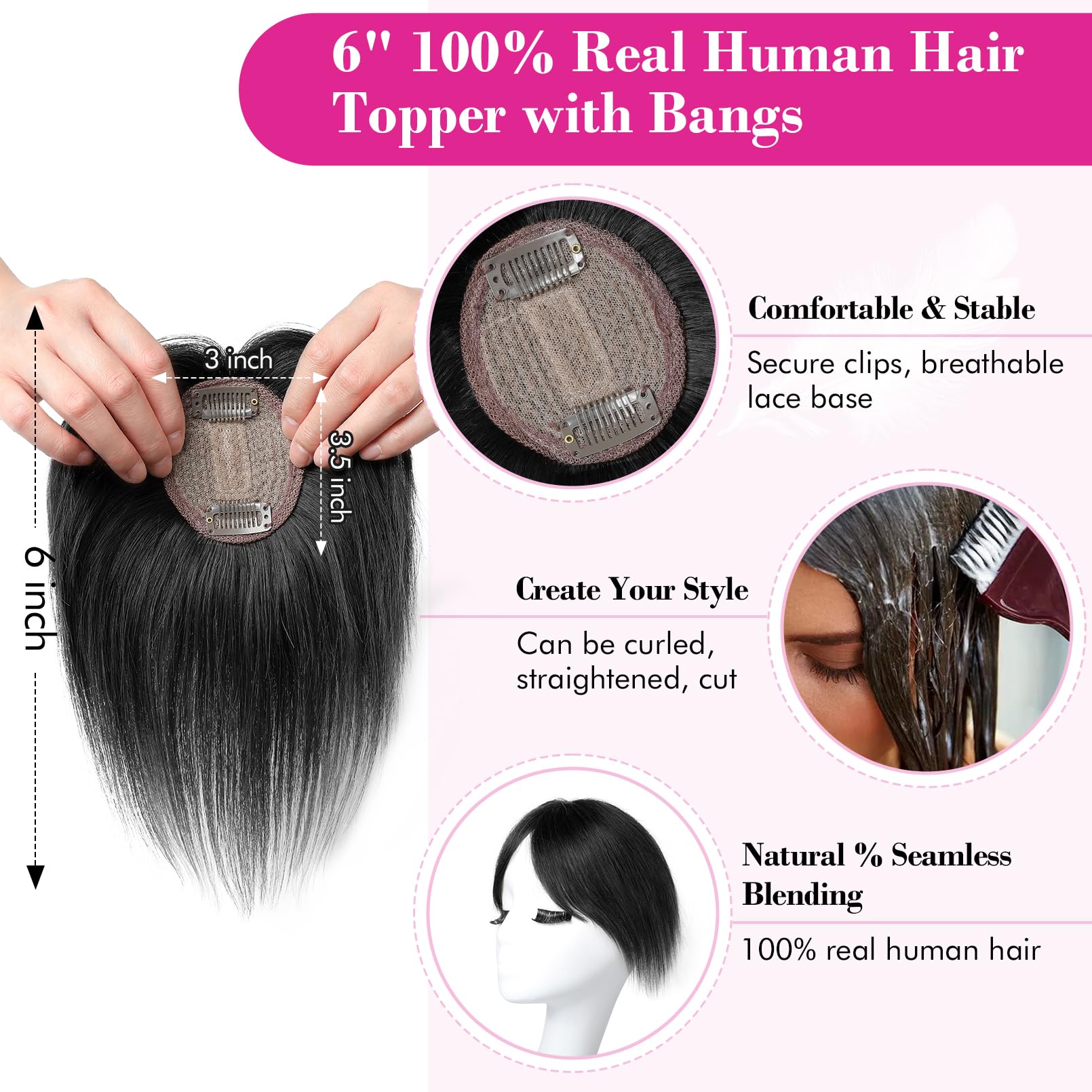 Amazon.com : REECHO Human Hair Toppers - 6 Inch Toppers for 