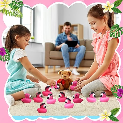 Miniatura 4 de Juego de 12 patos de goma de color rosa intenso a granel, juguetes de baño para baby shower, fiesta de cumpleaños, premios en el aula