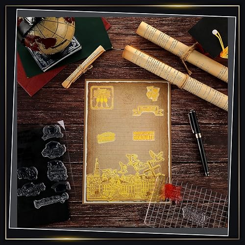 Miniatura 5 de Juego de 6 hojas de sellos transparentes de silicona para graduación, juego de sellos acrílicos, herramientas con líneas de cuadrícula,