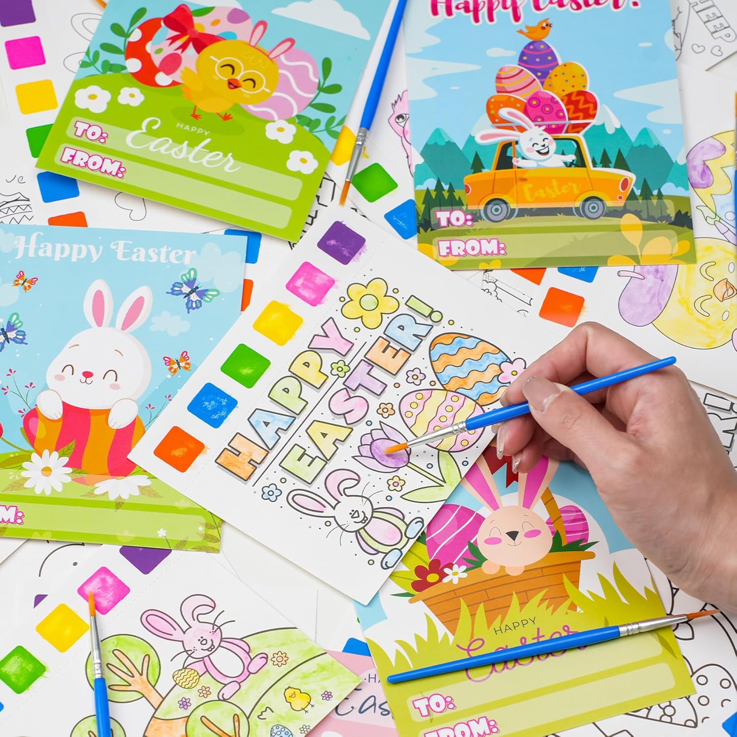 Rotu Easter Basket Stuffers Fillers for Toddlers Easter Gifts for Kids - 30 Pack(240 PCS) Mess-Free Watercolor Coloring Books with Easter Cards, Easter Egg Hunt Classroom Prizes Party Favors - Image 4