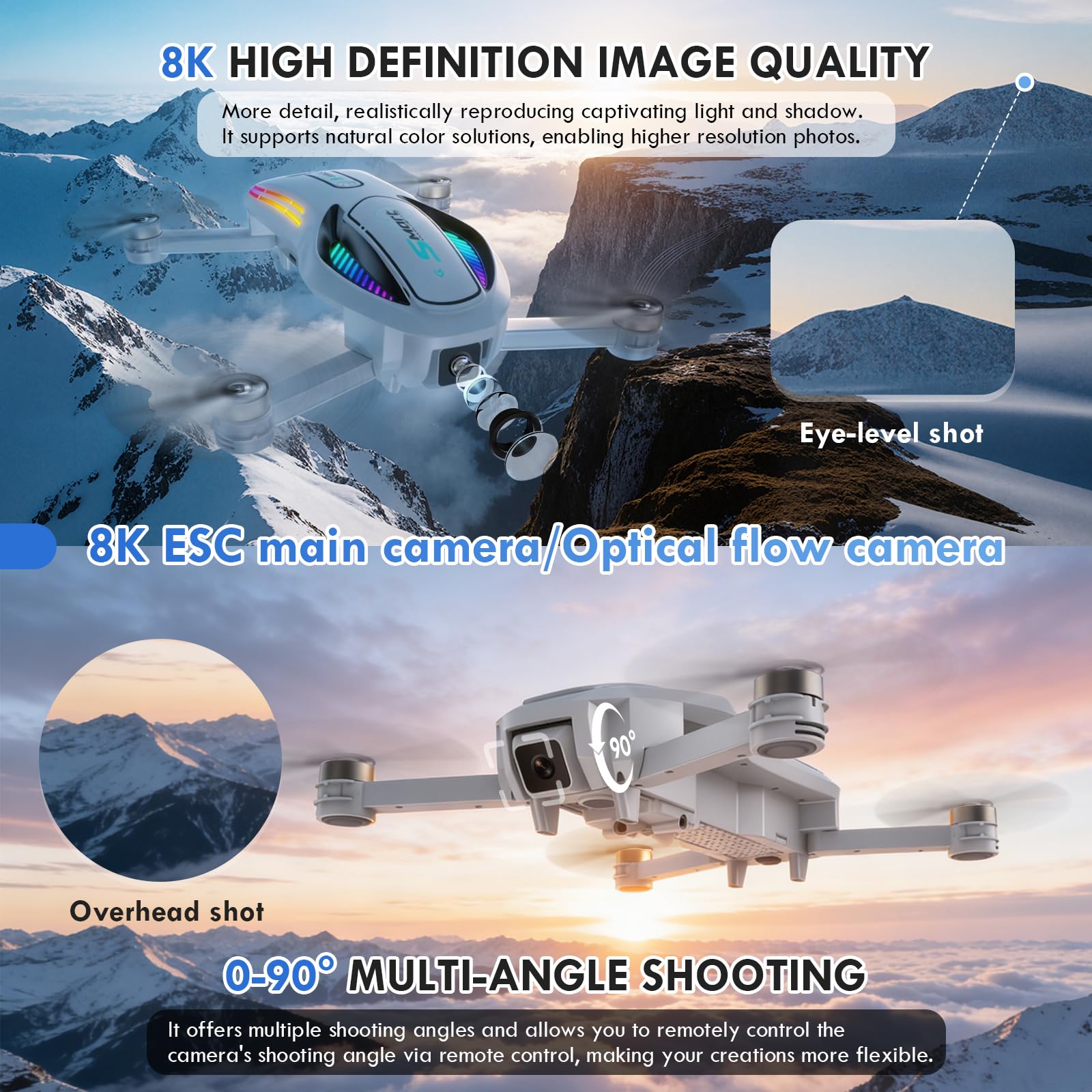 Gerbala Drohne, RC Drohne mit Doppelkameras 8K HD für Kinder, WiFi 30fps Quadcopter für Anfänger, mit 2 Akku Bürstenloser Motor Ein-Tasten-Start/Landung Optischer Fluss Hindernisvermeidung (A1182)