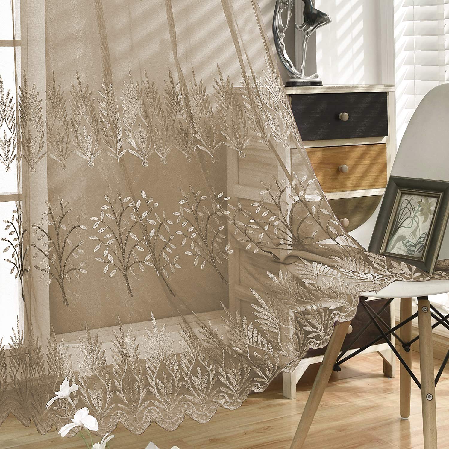Amazon.com: DONREN Tree Branch Embroidery Taupe Sheer Curtains for