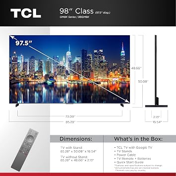 TCL 98 Inch Class QM8K Series | Mini LED QLED 4K HDR | 98QM8K, 2025 Model | 120HZ-144HZ Anti Reflective Wide Angle Screen Smart Google TV Dolby Atmos | Voice Remote Alexa Gaming Streaming Television