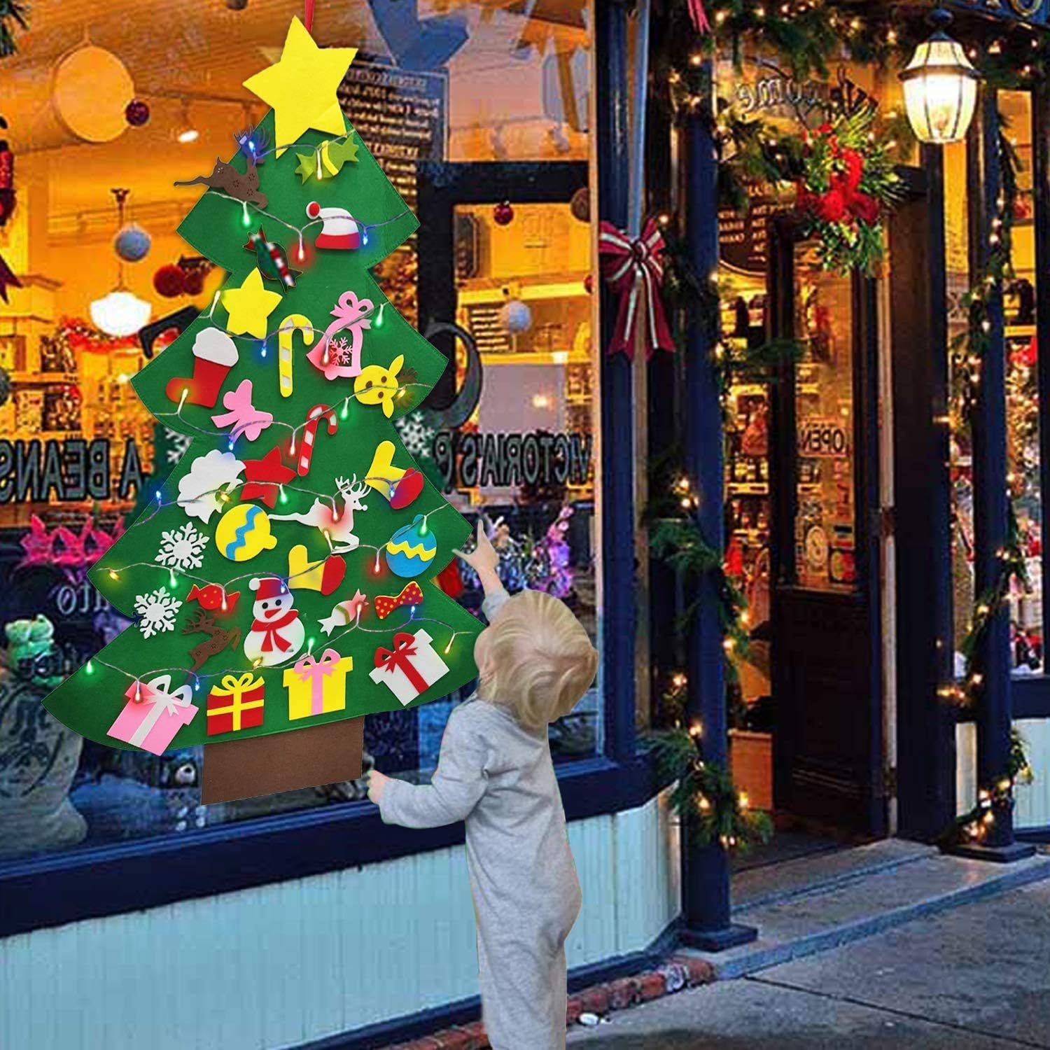 4 Ft Led Felt Christmas Tree for Toddler Kids DIY Felt Christmas Craft Kits with 30 Ornaments 10ft Multi-Colored String Light Christmas Wall Hanging Decor Xmas Kids Gifts Party Supplies
