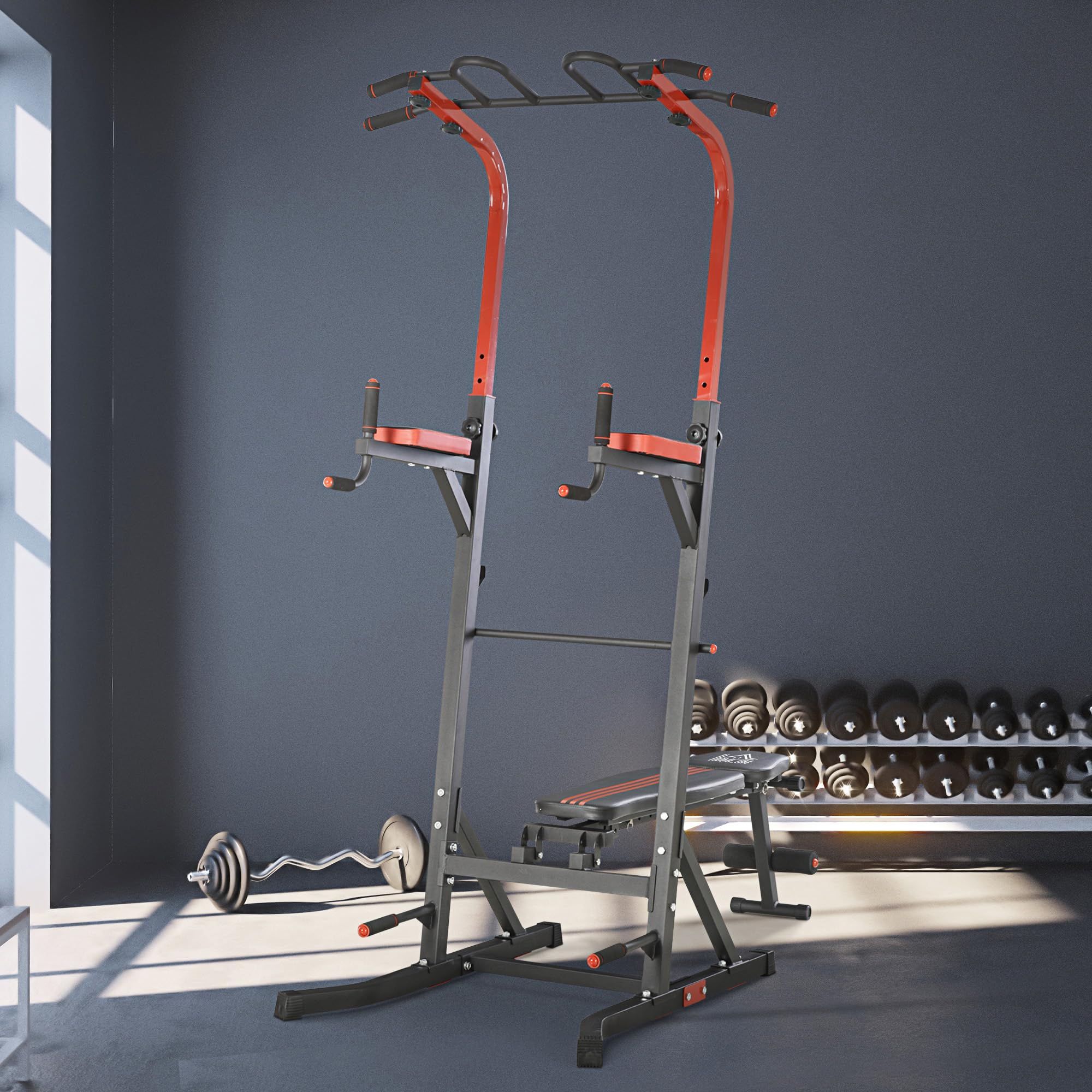HOMCOM Estación de Musculación Aparatos de Gimnasia para Casa con Altura Ajustable y Respaldo Regulable en 5 Posiciones para Fitness Entrenamiento en Gimnasio Oficina Acero 108x178x202-238 cm Negro