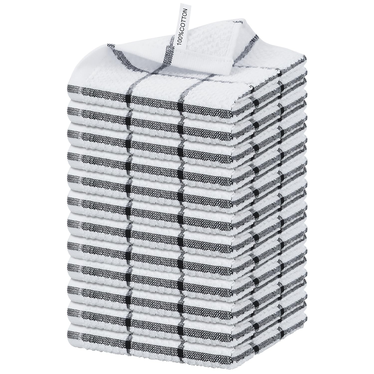 Nialnant Black Plaid 12 Pack Terry Kitchen Towels,100% Cotton Kitchen Dish Rags,Dish Cloths For Washing Dishes,Quick Drying Cleaning Rags-12X12 Inch,