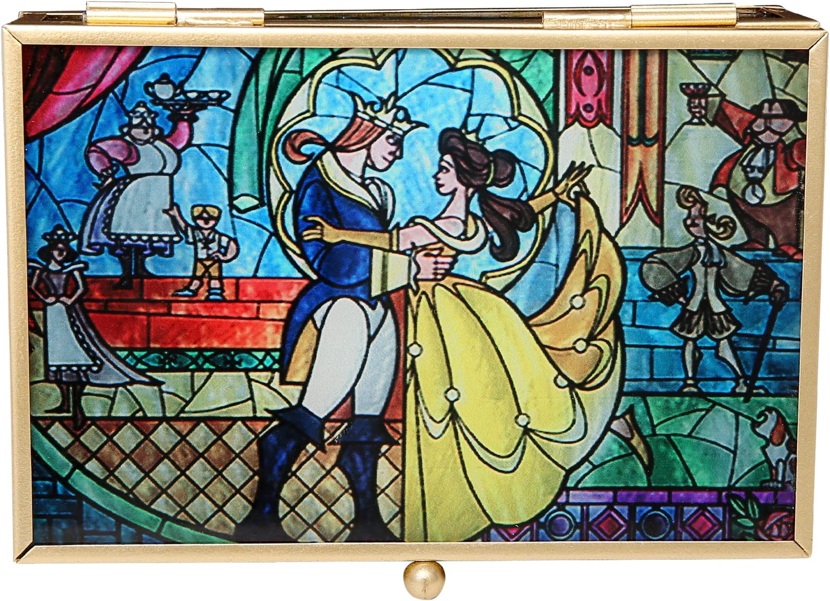 Disney Beauty and the Beast Jewelry Box - Glass Jewelry Case with Stained Glass Belle and the Prince Design Jewelry