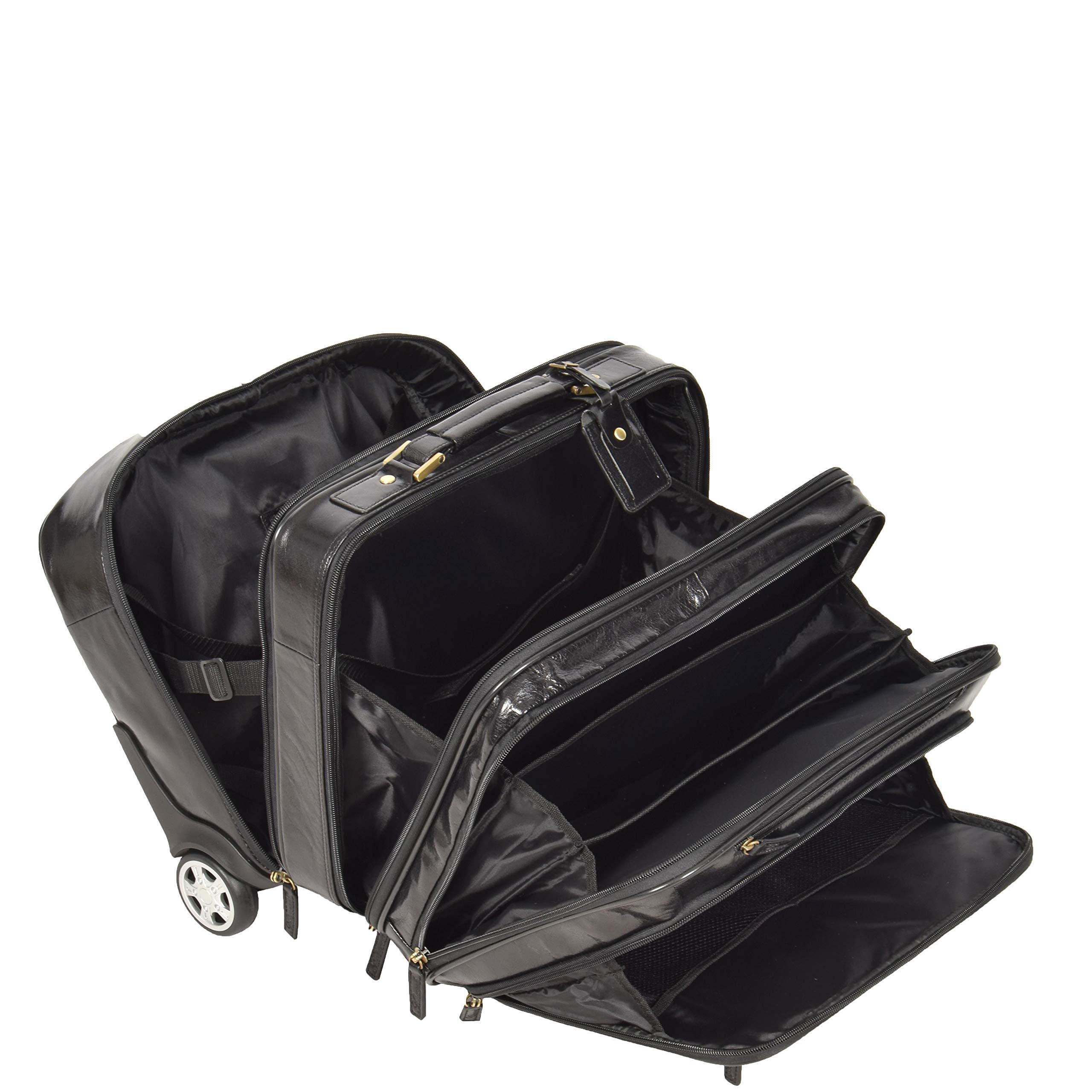 Borsa da viaggio in vera pelle con manico telescopico HOL15, Nero , L, Custodia pilota con ruote