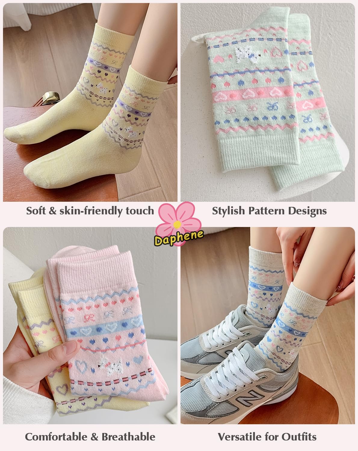 Daphene Women's Cute Crew Socks All Season | Premium Combed Cotton Breathable Cozy Soft | Fun Cartoon Designs | Holiday Gift - Image 3