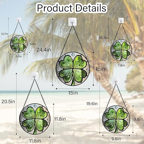 Miniatura 5 de Atrapasoles de Vidrio Manchado para Ventana, Trébol de 4 Hojas en Verde y Plata para Colgar en Ventana o Puerta, Decoración para el Hogar, Planta,