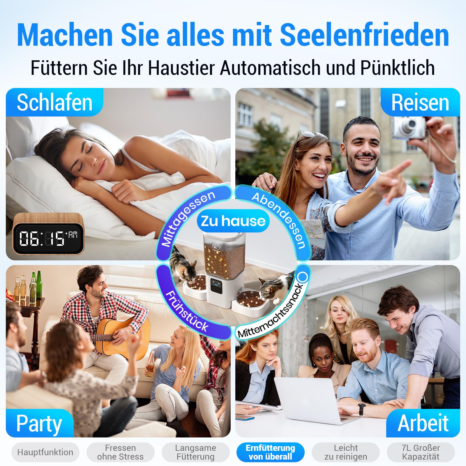 Futterautomat Katze 2 Näpfe mit APP: 5G WiFi Katzenfutter Automat mit Langsamer Vorschub, 7L Trockenfutter Automat für 2 Katzen, WLAN Futterspender Katze Abnehmbar für Mehrere Haustiere (ACF190W-C)