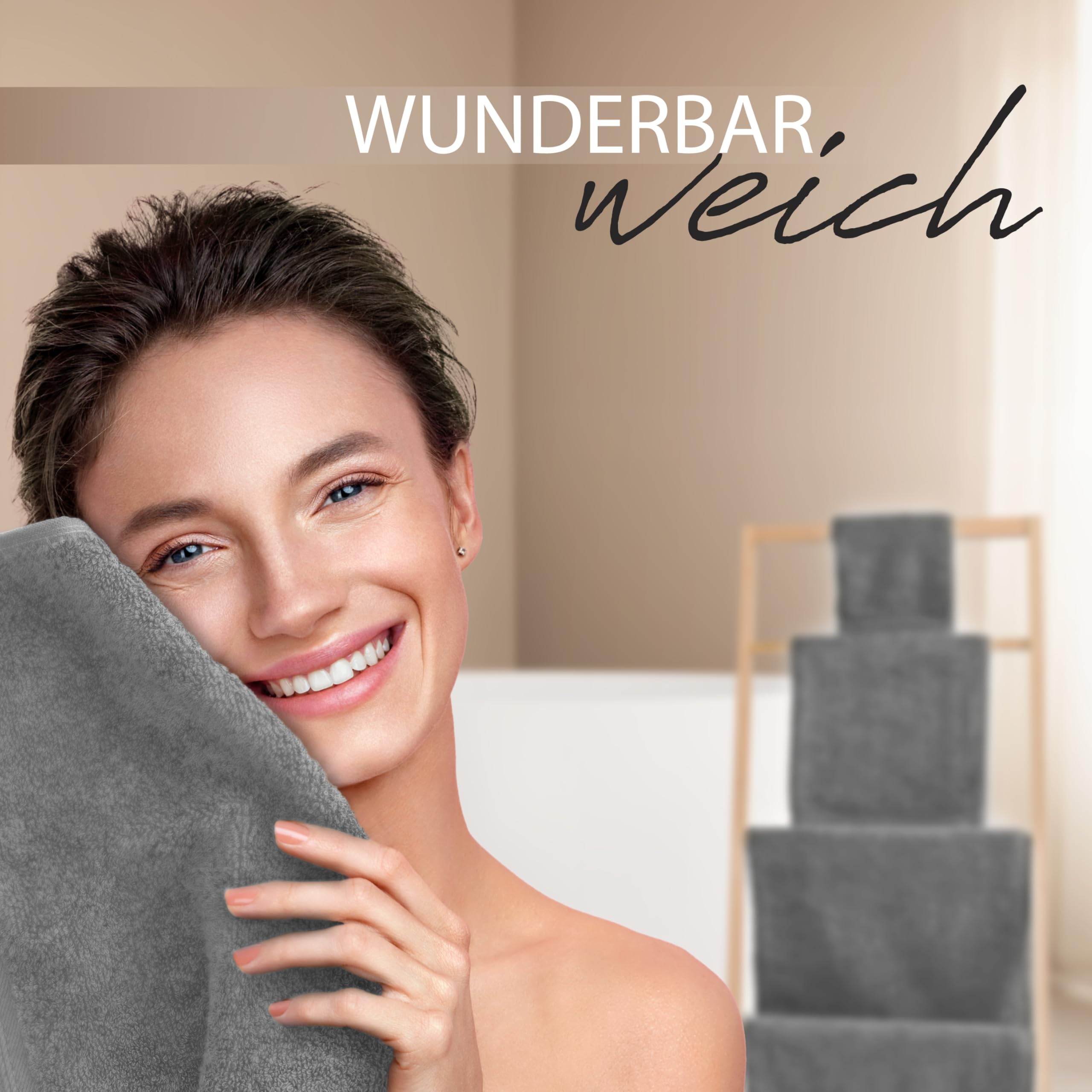 Hausfelder Handtücher 8er Set, 50x100cm, Grau