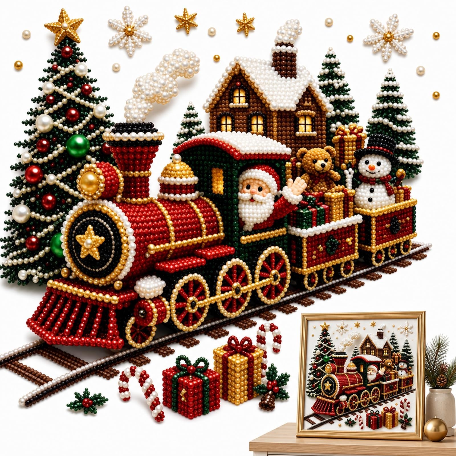 LTTNPY Christmas Diamond Painting Kit Wall Art, Pearl Art Train, 20 * 20cm