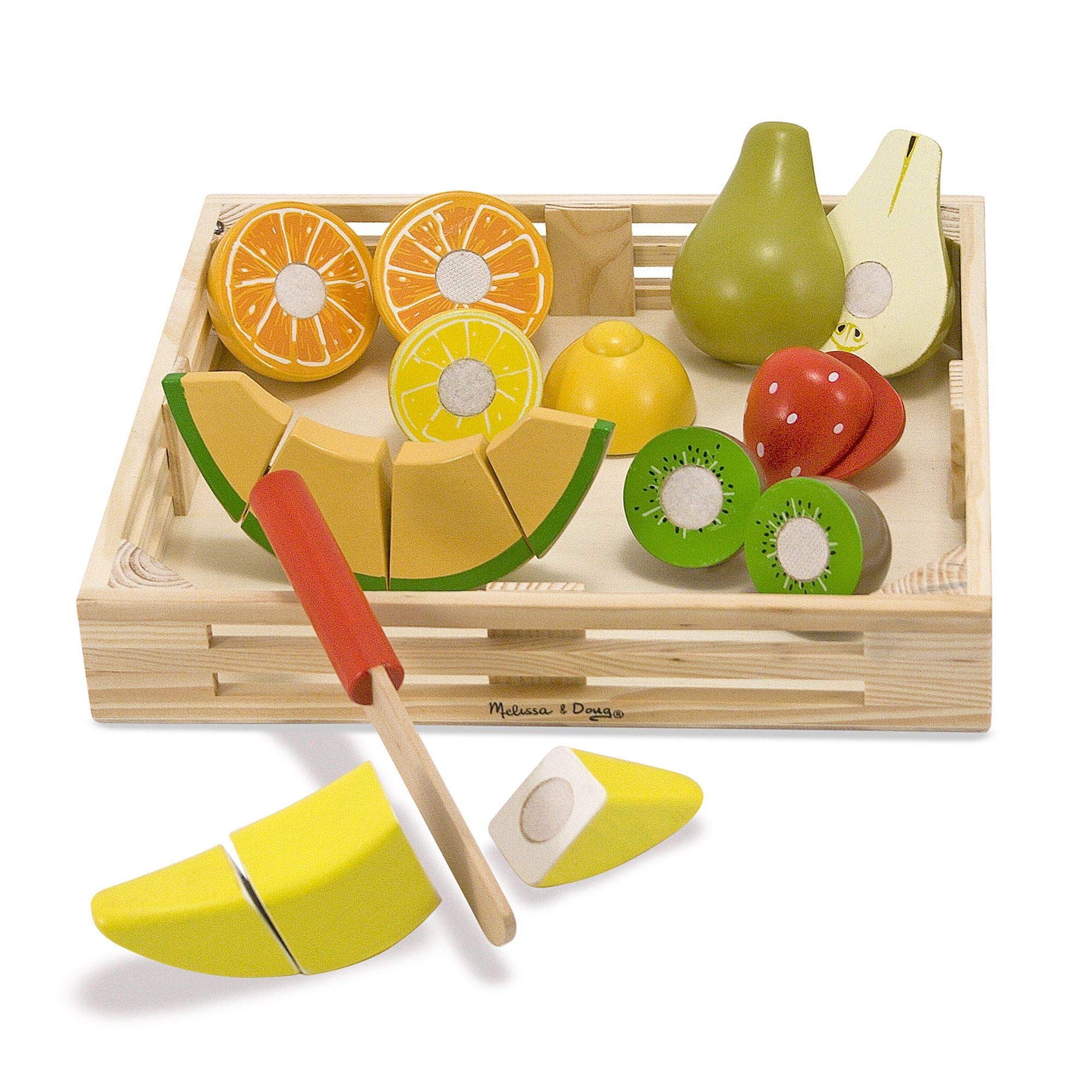 Melissa & Doug Wooden Cutting Fruit Toy Food Set & Pretend Play Kitchen Accessories, Preschool Learning Toys for Girls & Boys 3+