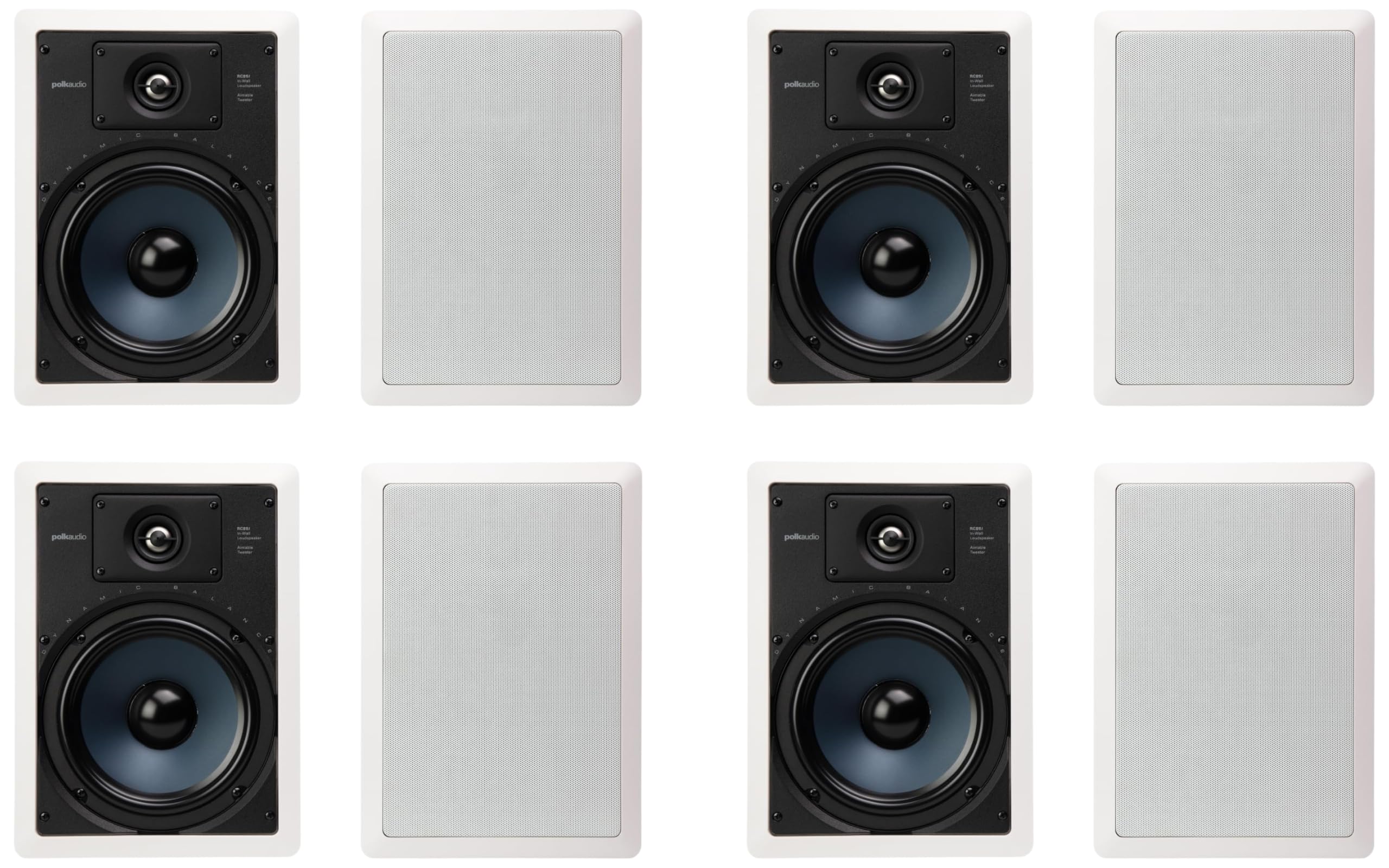 Polk Audio RC85i 2-Way Premium in-Wall 8" Speakers (Pair) | Perfect for Damp and Humid Indoor/Outdoor Placement (White, Paintable Grille)(Pack of 8)