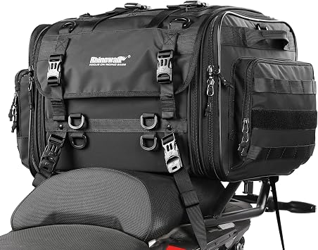 HUNTVP 40-60L Motorcycle Seat Bag Motorcycle Tail Bag Shoulder Bag Travel Luggage Bags Motorbike Rear Tack Truck Bag Storage Bags with Rain Cover Black 40-60L