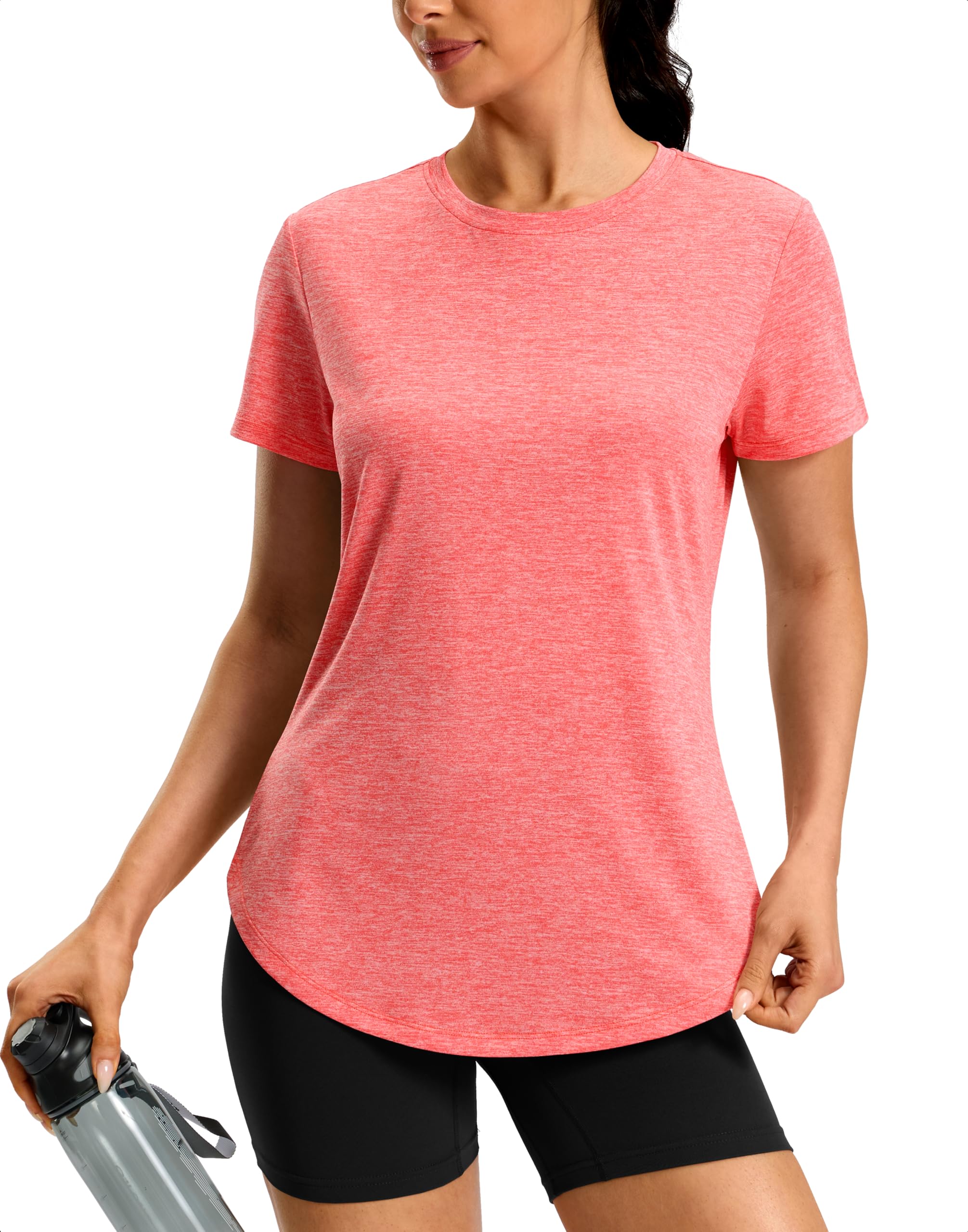 Women's Workout Shirts Bum-Covering Length Lightweight Short Sleeve Dry Fit Athletic Hiking Running Summer Tops for Women — view 16