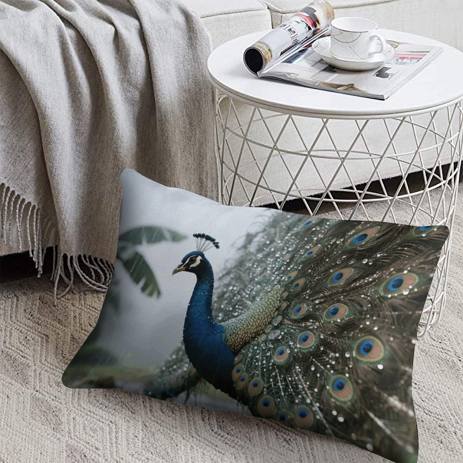 FodPand Decorative Throw Pillow Covers 8x12 Short Plush Peacock Body Pillowcase Cushion Cases with Invisible Zipper Rectangle Lumbar Pillow Shells for Sofa Couch Chair Bed Home Decor