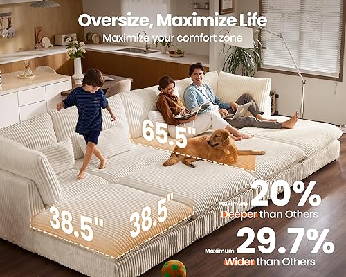 Miniatura 3 de Sofá modular de gran tamaño, sofá modular de pana extra profundo con diván otomano, sofá cama de felpilla esponjosa de 8 plazas para sala de estar,