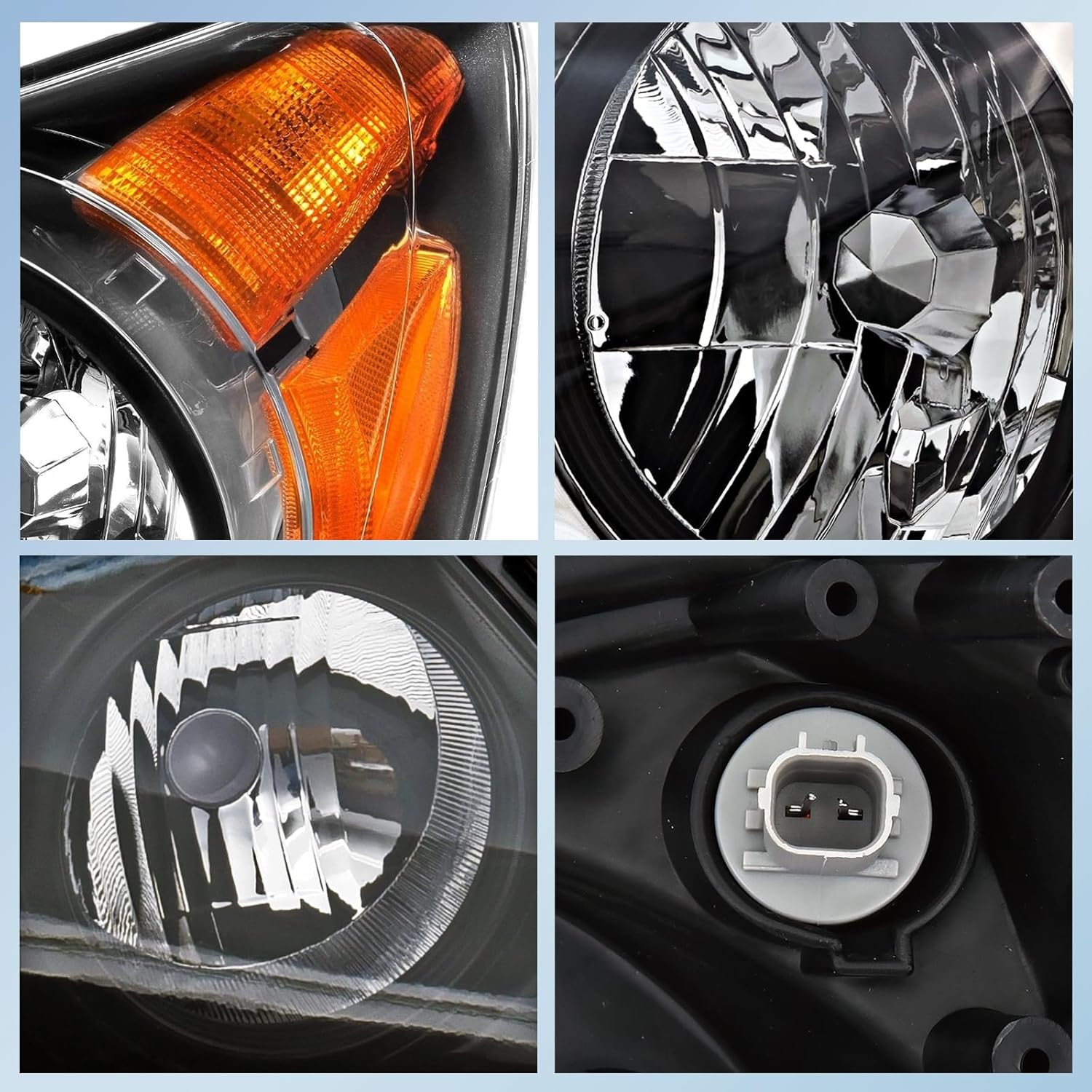 Headlight Assembly Fit for 2005-2010 Honda Odyssey 2005 2006 2007 2008 2009 2010,Halogen Headlamp Replacement Driver Passenger Side Black Housing Amber Reflector Clear Lens HO2502136 HO2503136