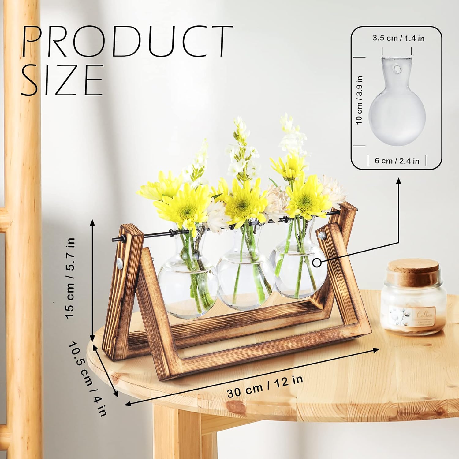 Waytoeast Plant Propagation Stations, Desktop Air Plant Terrarium with Wooden Stand Propagation Planters Glass for Hydroponics Plants Office Home Gardening Gifts for Women - 3 Bulb Vase : Patio, Lawn & Garden