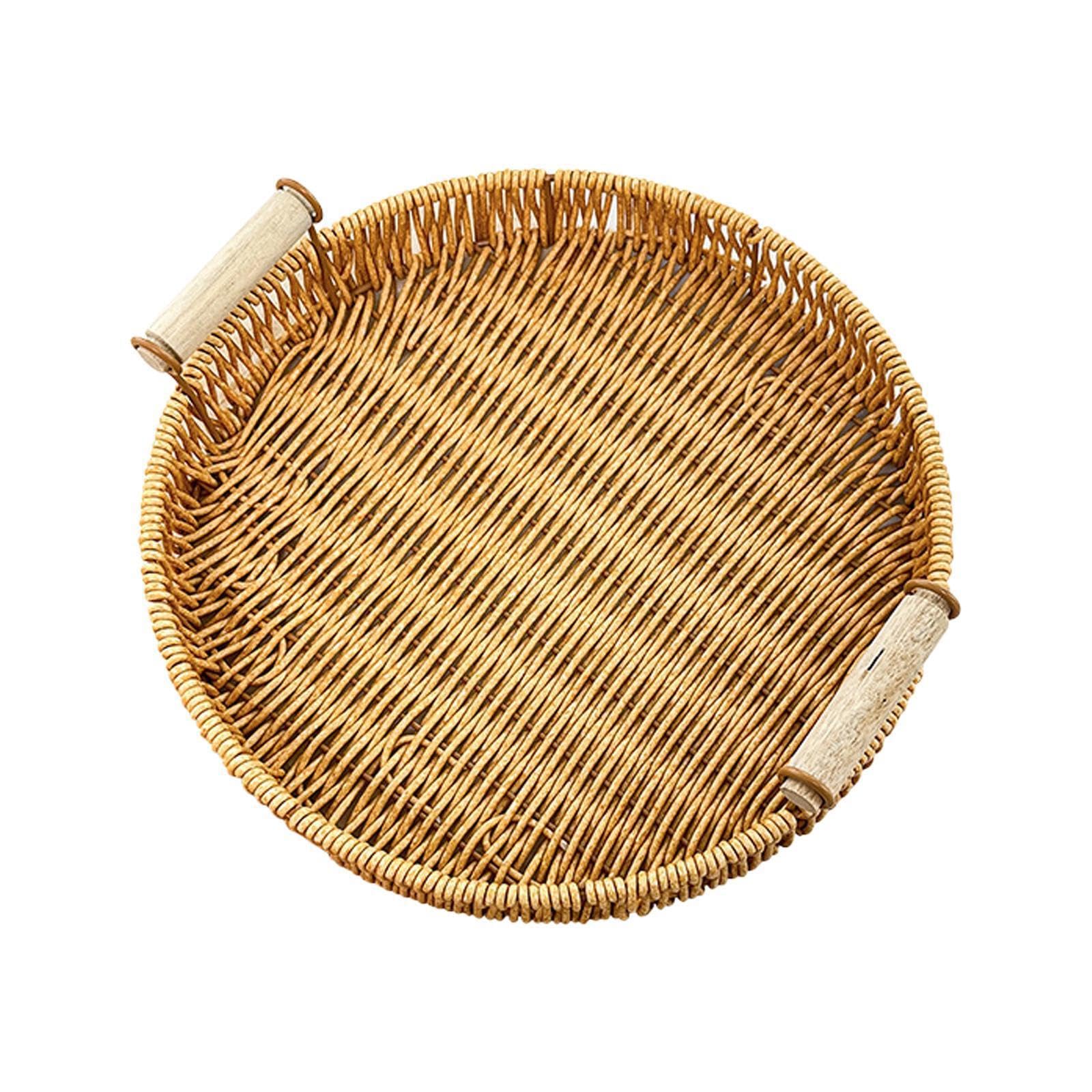 KIXZSAZ Round Bread Basket Storage Organizer Woven Serving Tray For Organizing Fruits Snacks And Pastries In Kitchen Buffets Food Storage Basket Party Kitchen