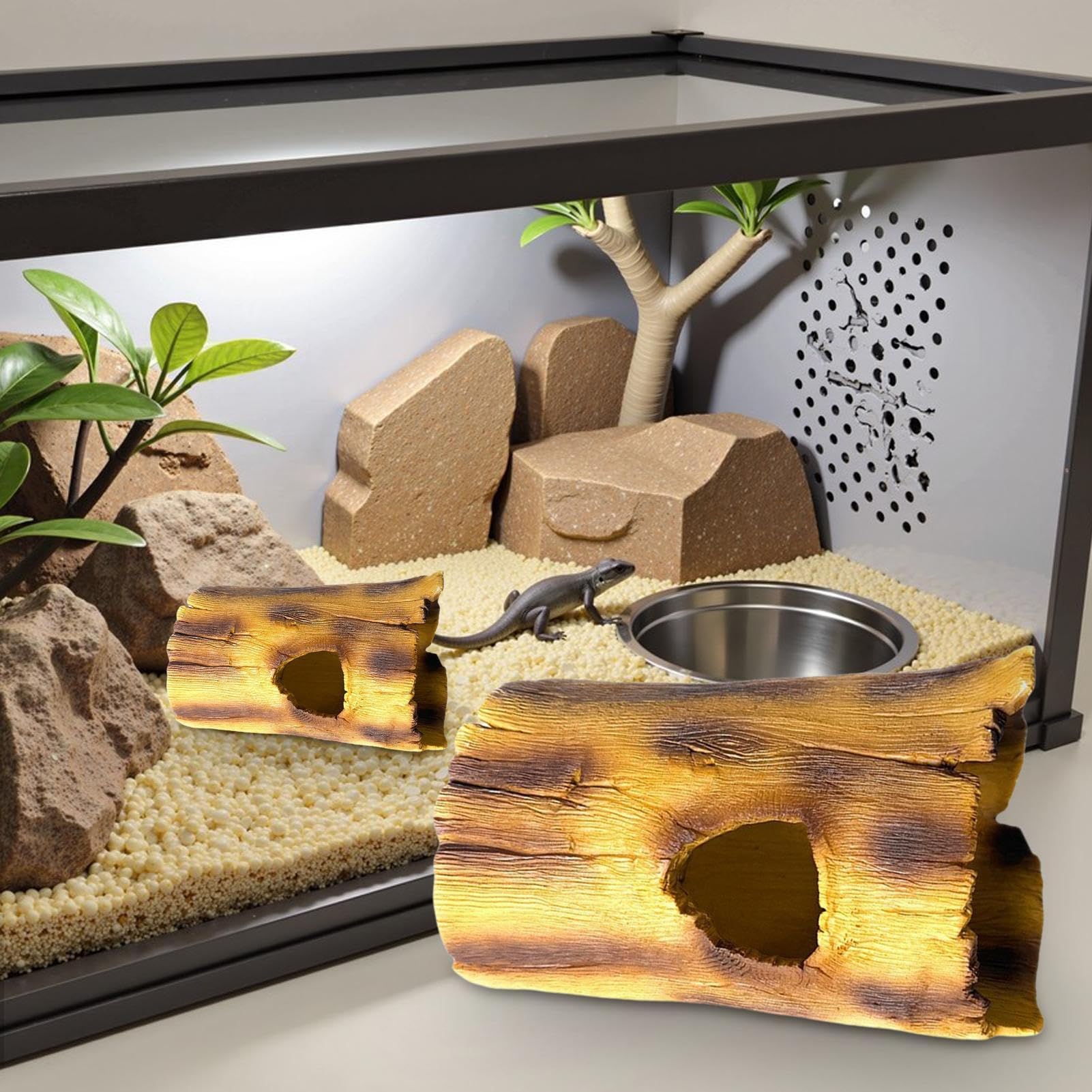 Grotta Rettili Area Basking Paesaggistica Decorazioni Acquario | Tane Rettili In Resina Stile Corteccia Pitone e Leopardino