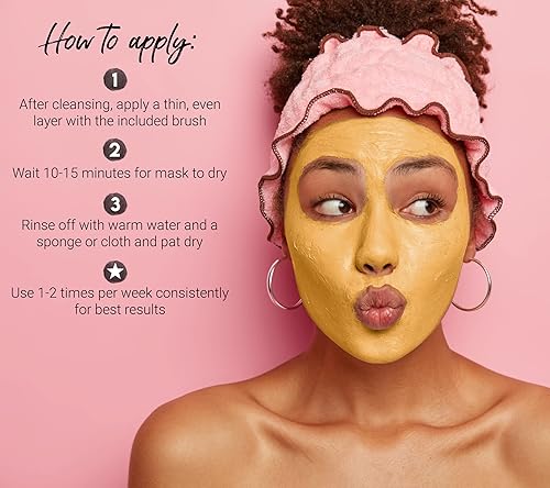 Miniatura 4 de Bella Jade Mascarilla y cepillo de arcilla de cúrcuma con vitamina C para acné, hiperpigmentación, manchas oscuras y antienvejecimiento, con arcilla