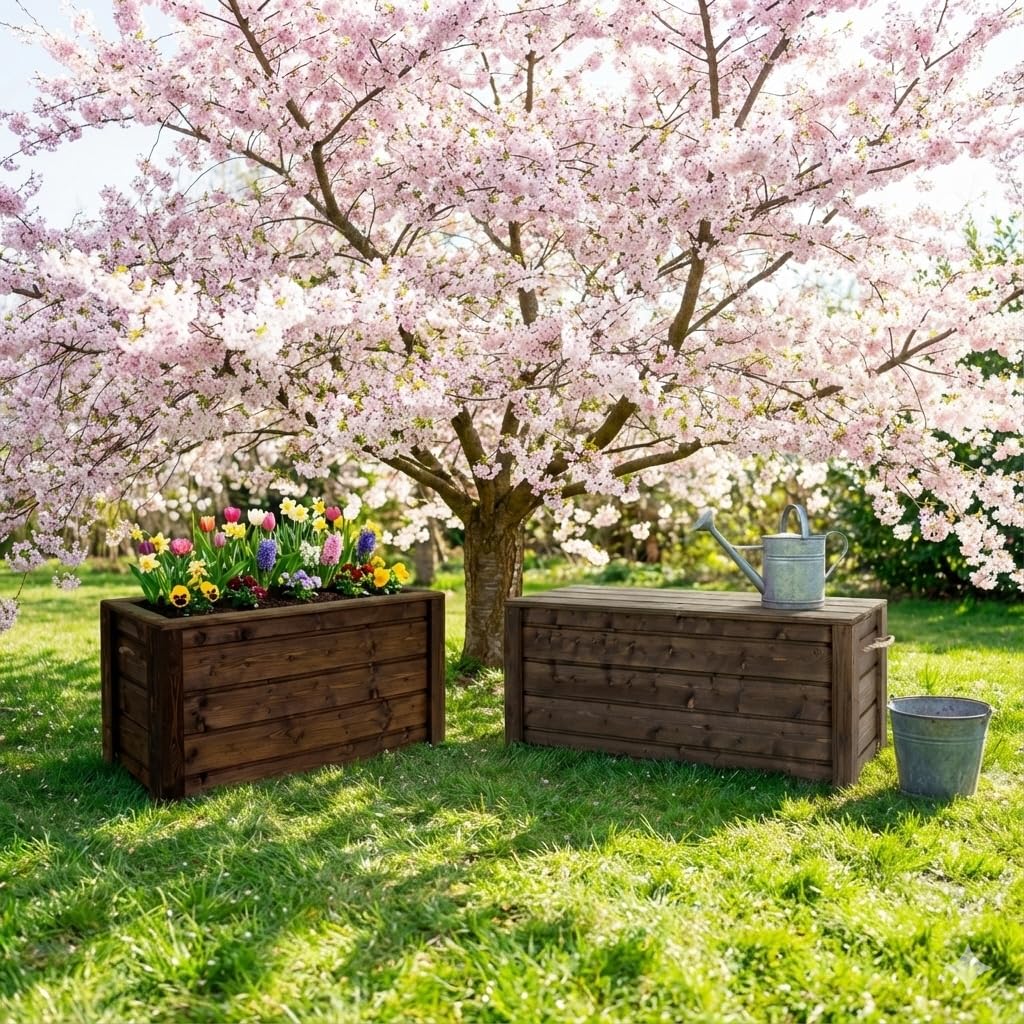 Gartentruhe Holz Truhe Garten Aufbewahrung Truhenbank Auflagebox mit Innenfolie | Flair TF-100 Palisander