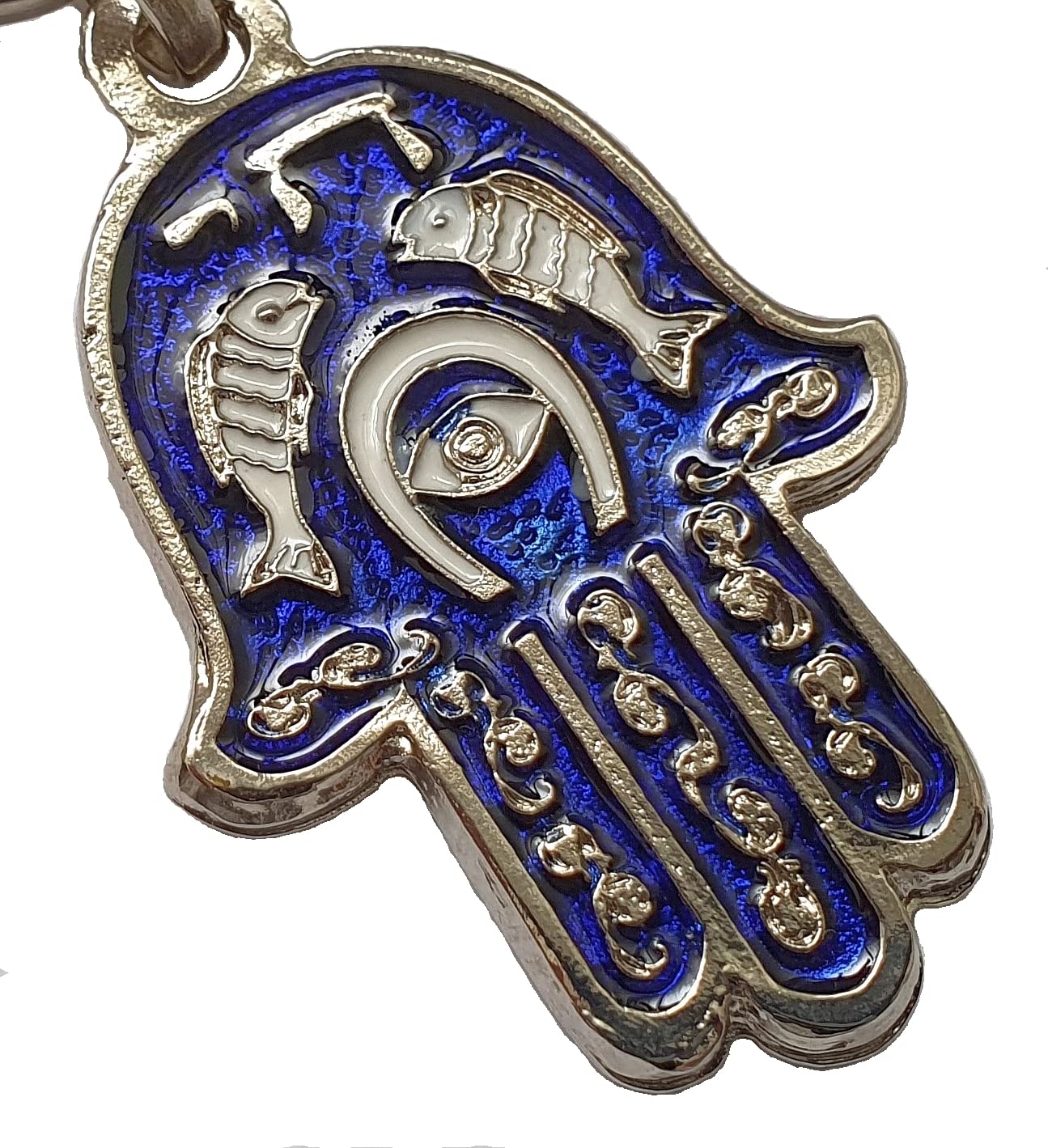 Lucky Hamsa keychain colorful Evil Eye fish KeyRing Israel Jewish Hebrew Travelers Prayer