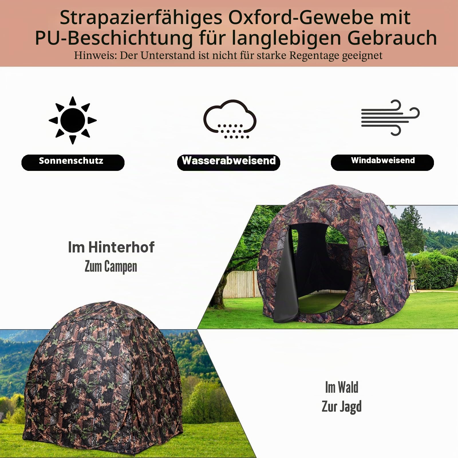 KOMFOTTEU Jagdzelt für 2/3 Personen, Jagdunterstand Bodenzelt mit Tragetasche, Campingzelt mit Fenstern, Wurfzelt für faltbar Jagd, Camouflage