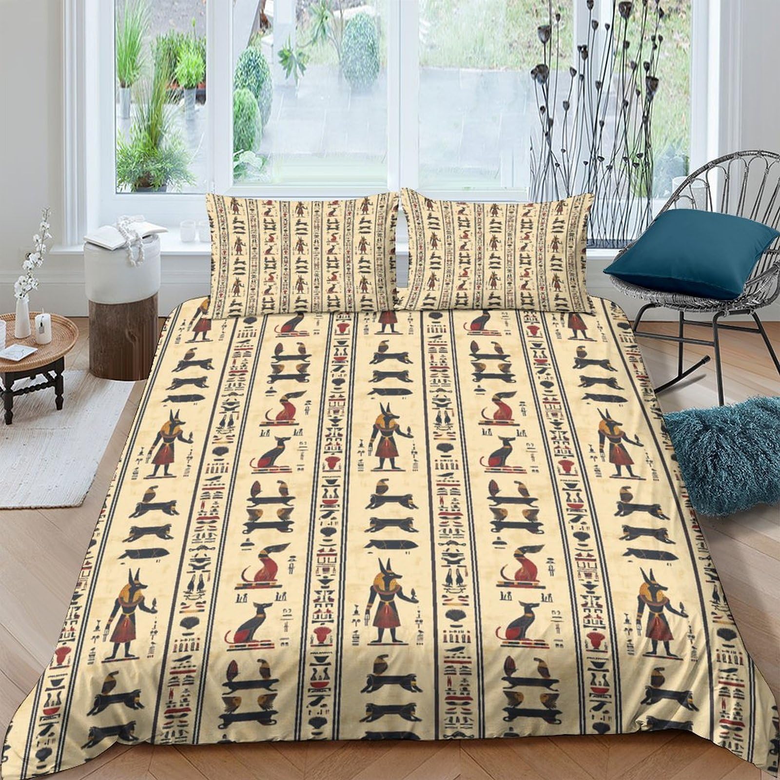 Ctjqhvkz Style-2 3D Printed Egyptian Hieroglyphs Fitted Sheet Microfiber Soft Beige Ancient Pattern Mattress Cover For Bedroom Dorm Easy Care Single（135X200cm）