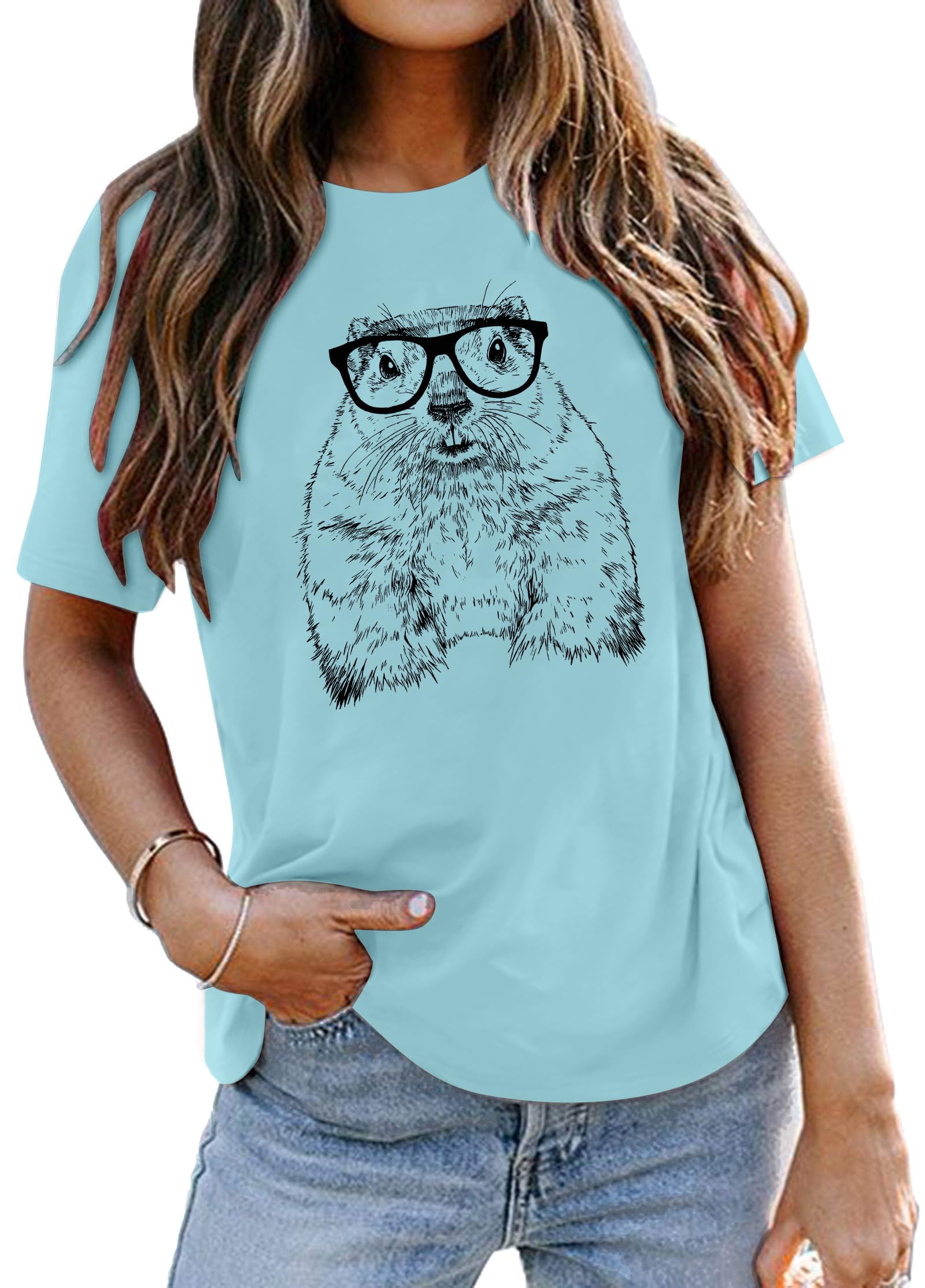 Groundhog Shirt Women Groundhog Day T Shirt Funny Nerdy Glasses Groundhog Graphic Tee Hipster Animal Short Sleeve Tops