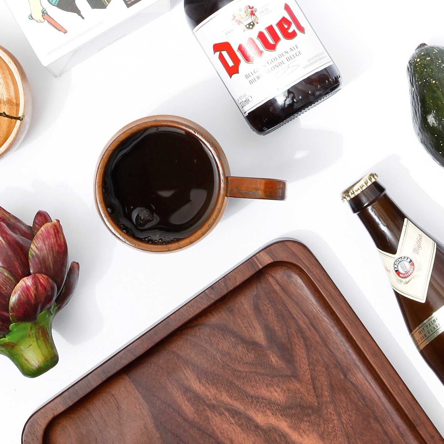 Lot de 2 tasses à bière en bois rétro avec poignée