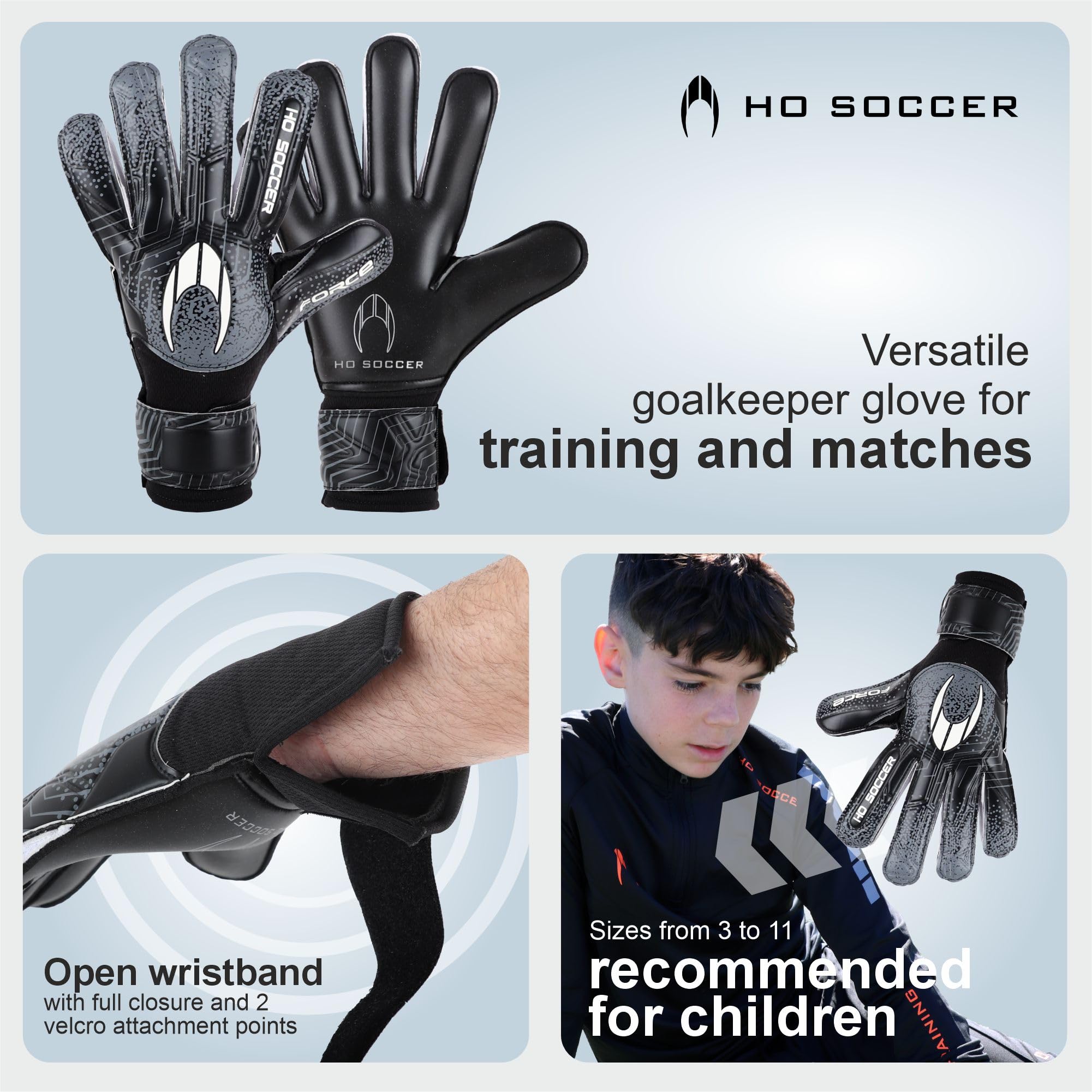 HO Soccer Force Black Guantes de Portero Niños
