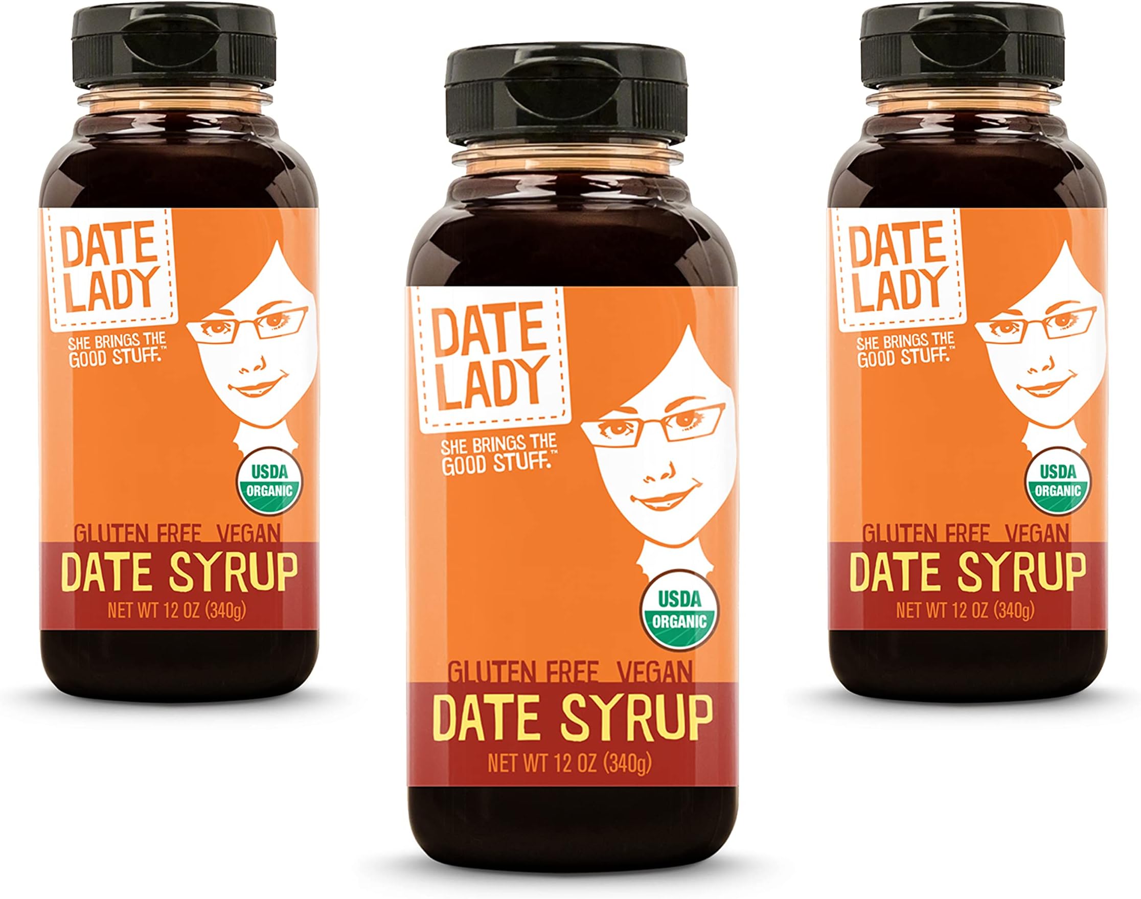 Date Lady Date Syrup 12 oz Squeeze Bottle | Organic, Vegan, Paleo, Gluten-free & Kosher (3-Pack) Sugar Substitute | More Nutrition Than Maple Syrup or Honey