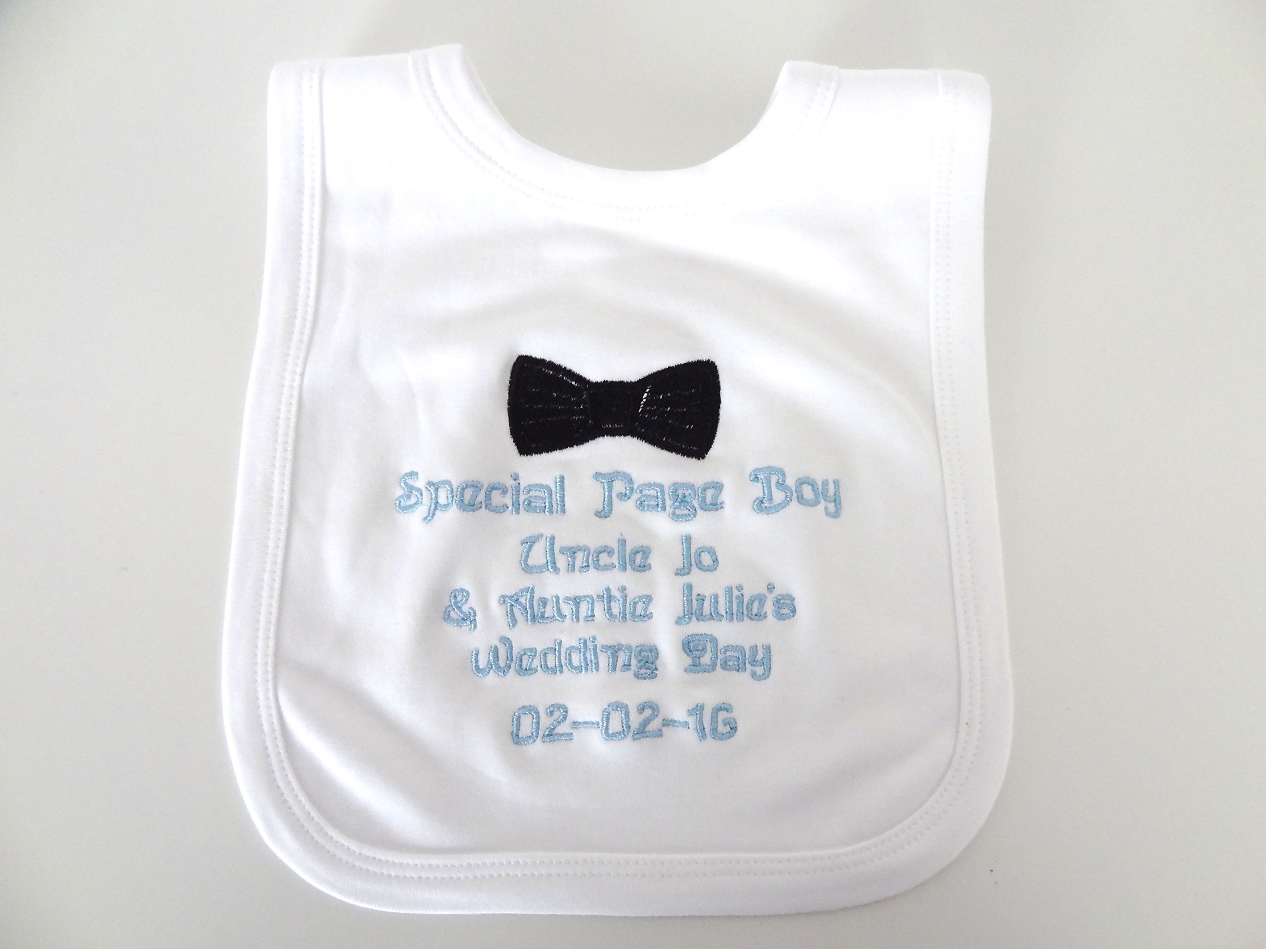 Ladybugs N Bobbins White Personalised Pageboy Bib - Beautifully Embroidered - Any Text You Wish - Next Day Dispatch
