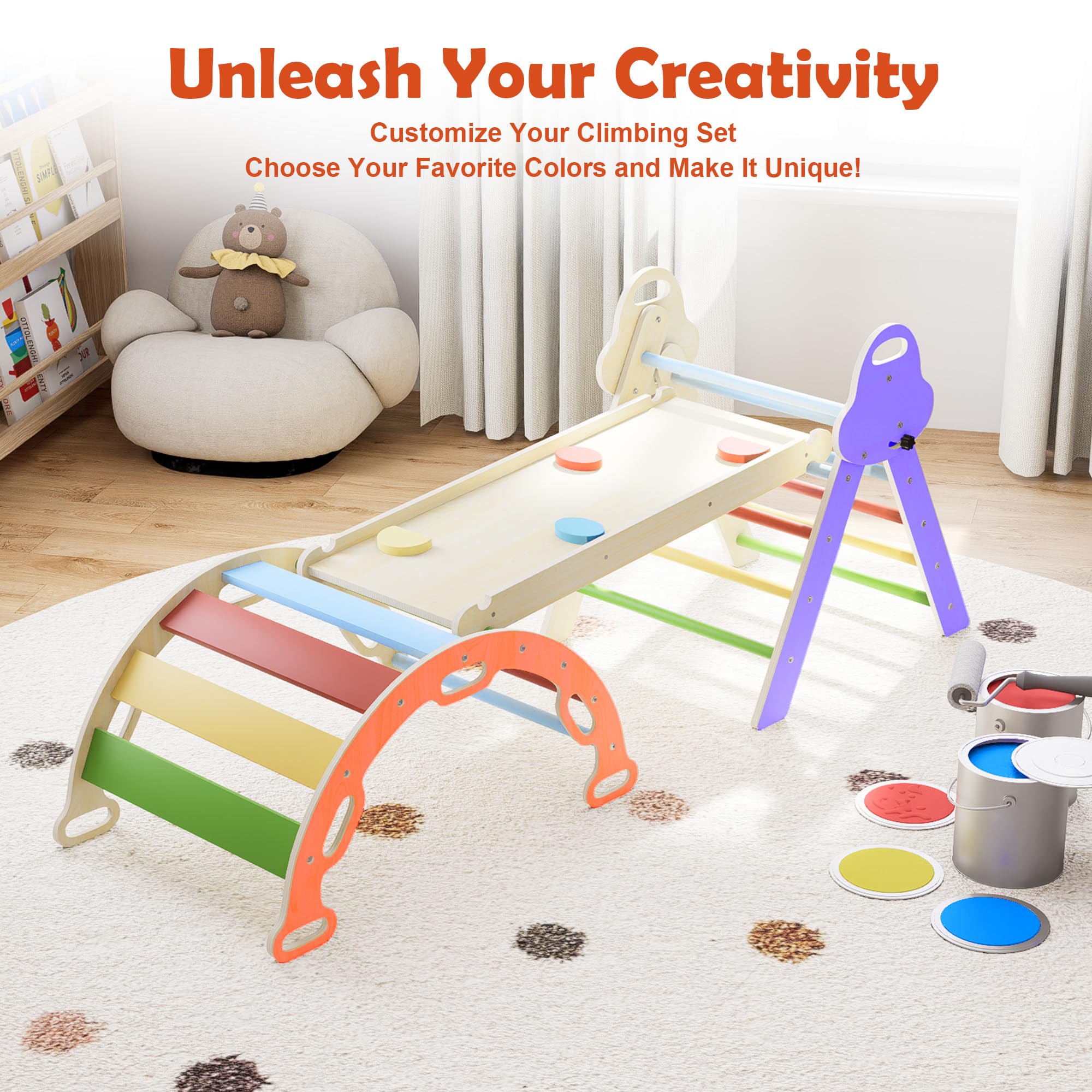 Pikler - Juego de triángulos 7 en 1 para niños pequeños, juguetes de escalada plegables para bebés, juguetes de escalada Montessori de madera con arco, rampa, escalera para 1-3 años, gimnasio de la 4