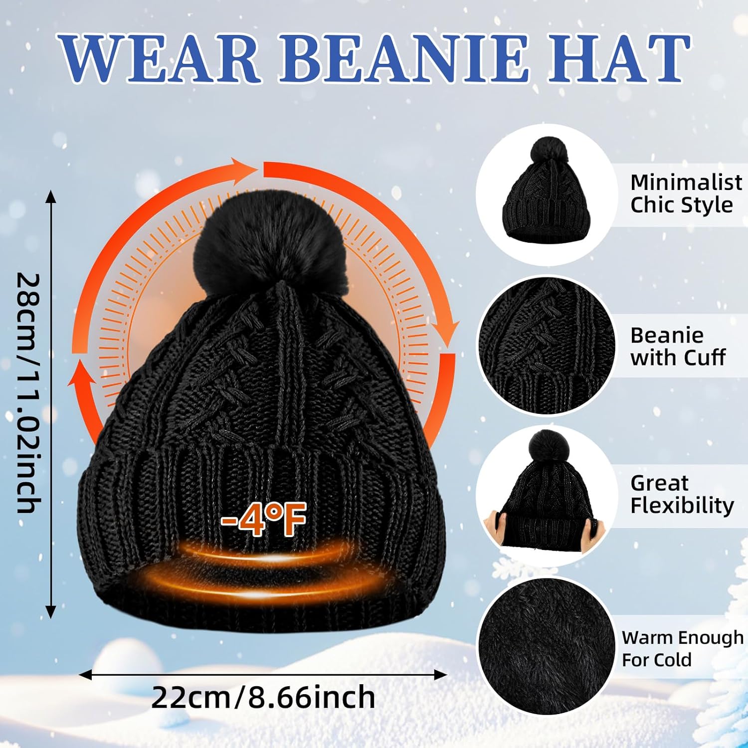 Geyoga 6 Pcs Winter Warm Set for Women Warm Beanies Hats Touchscreen Gloves Long Scarf Ear Muffs Socks Winter Gifts for Women - Image 3