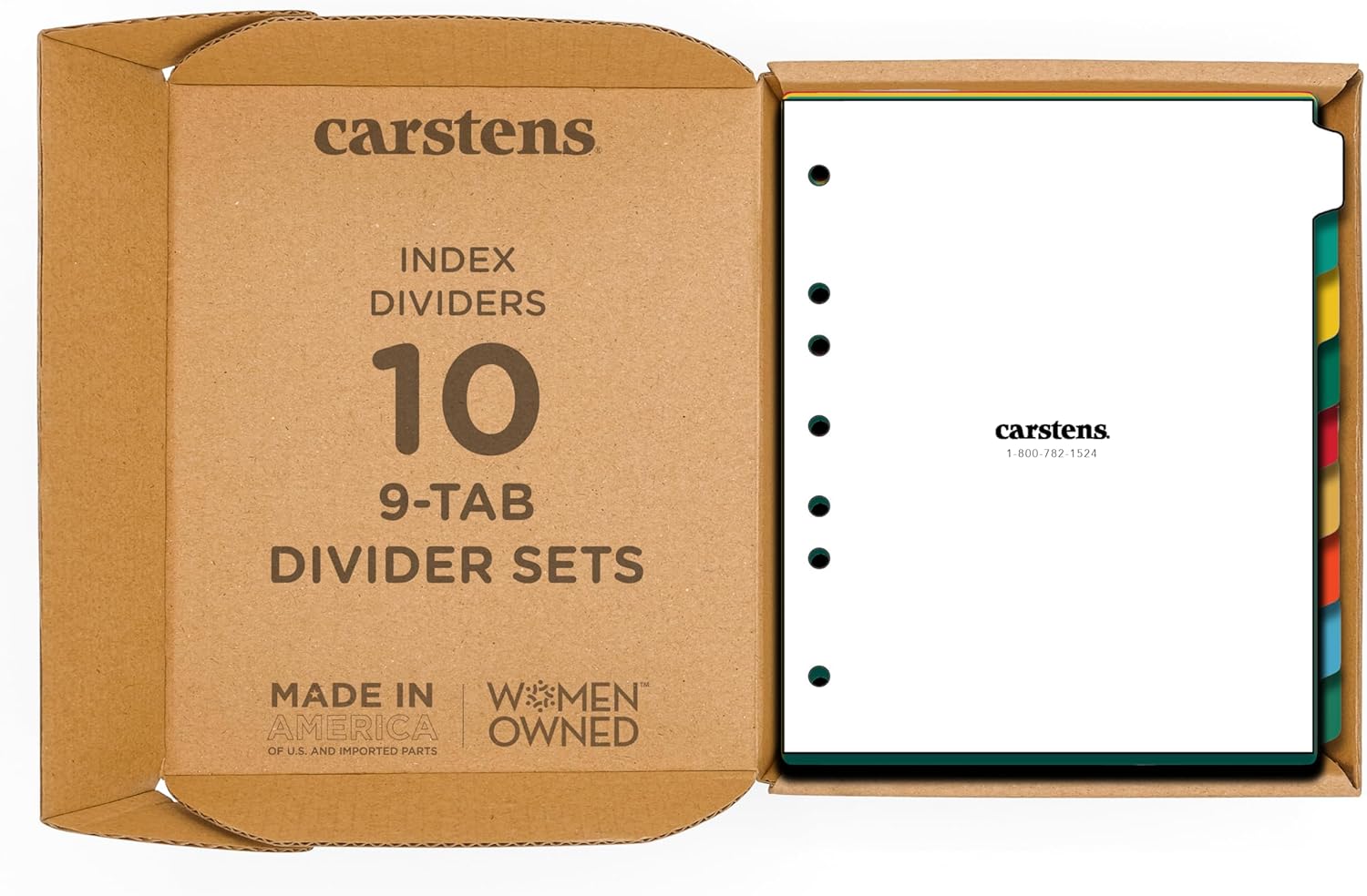 Carstens Heavy Duty Plastic Dividers, 9-Tab, Multi-Color, Blank, for Side-Opening 3-Ring Binders, Case of 10