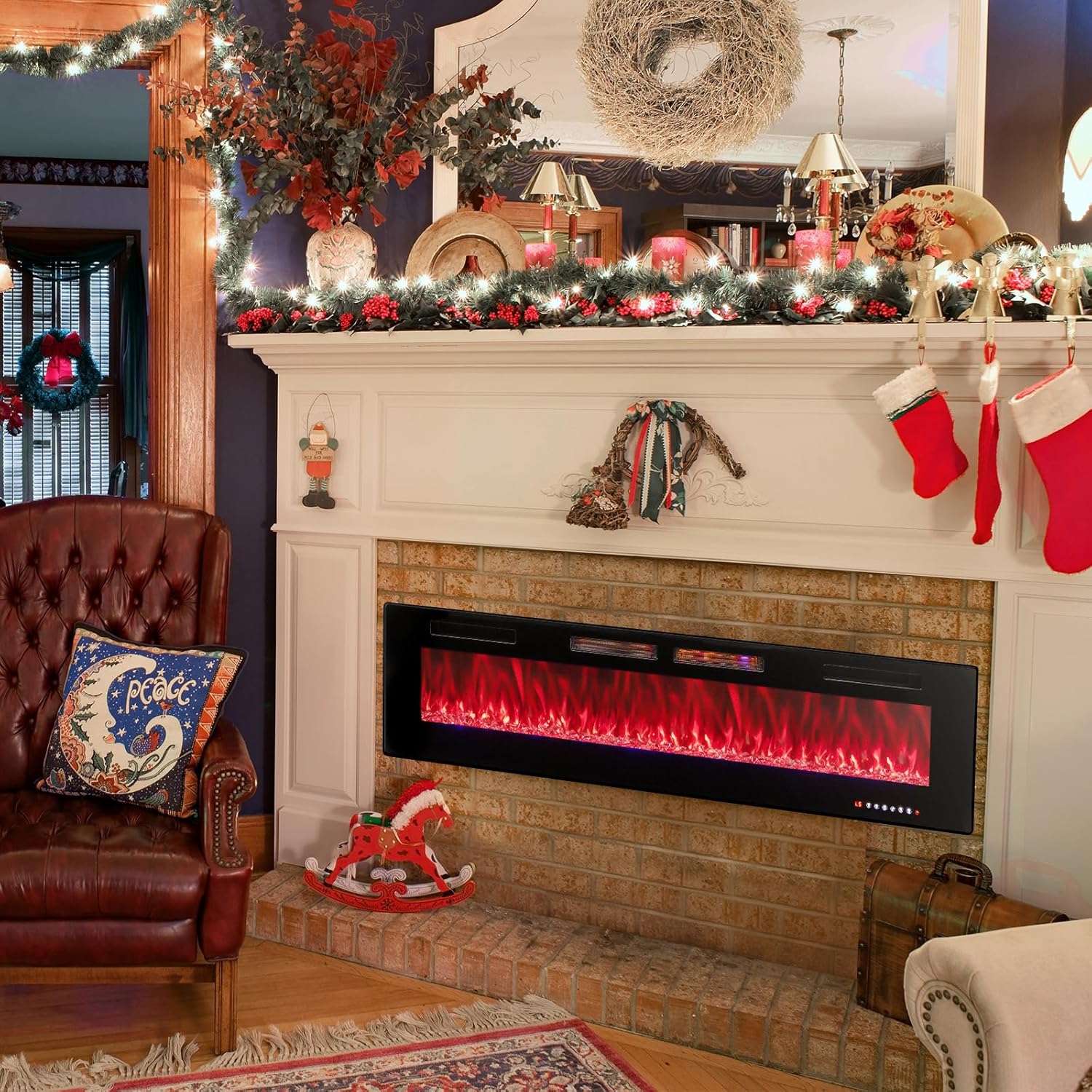 COSTWAY Ultra-Thin Smart WiFi Electric Fireplace 72-inch Wide, Compatible with Alexa & Google Assistant, 750W/1500W Fireplace Heater with 12 Flame and Flame Bed Colors, Remote/APP Control, Black