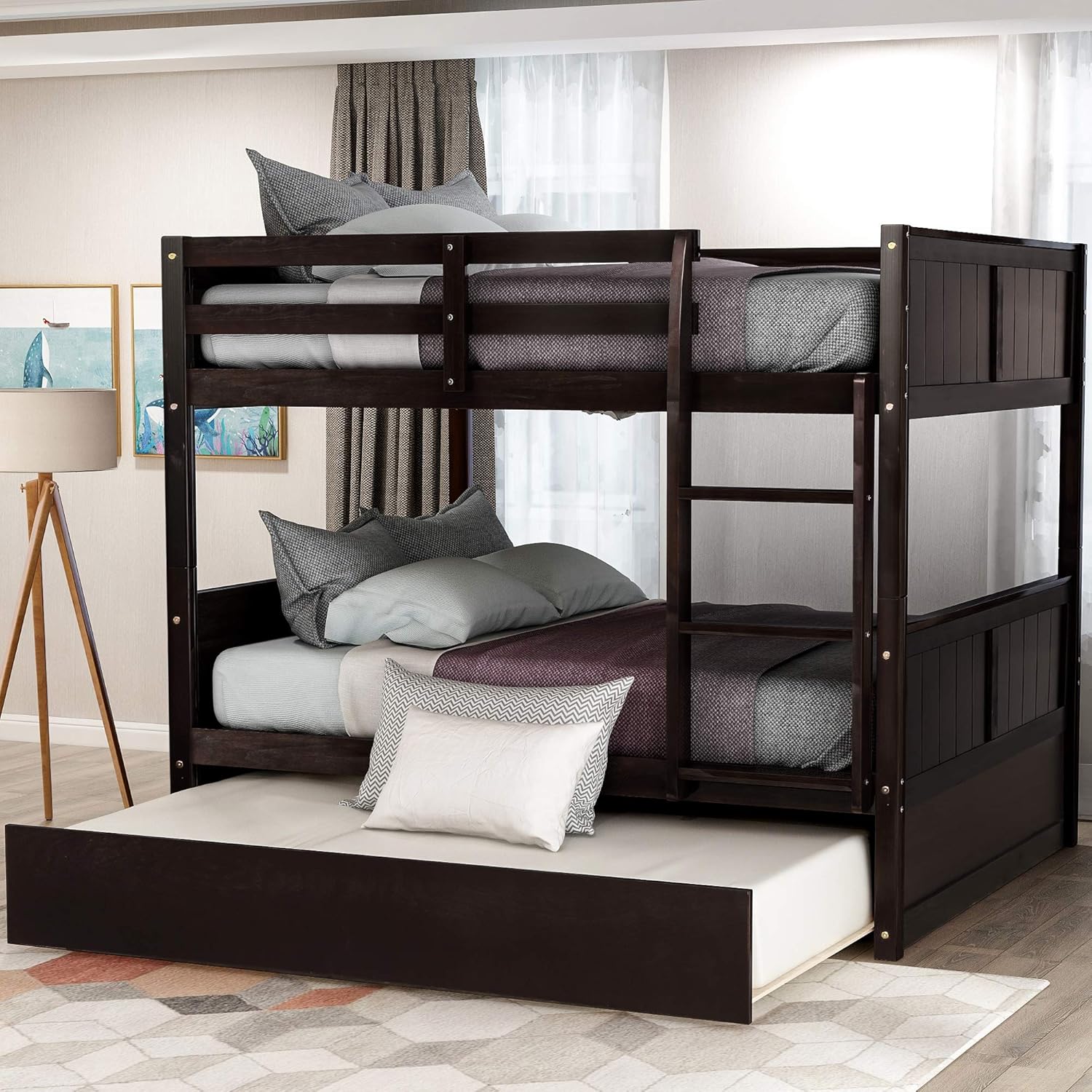 MERITLINE Detachable Full Over Full Bunk Bed with Trundle