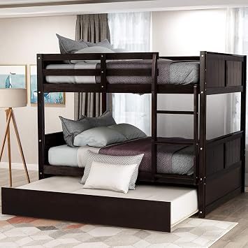 Harper & Bright Designs Full Over Full Bunk Bed for Kids Teens, Detachable Wood Full Bunk Bed Frame with Twin Trundle