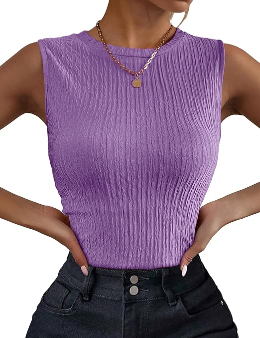 Zeagoo Women's High Neck Tank Top 2025 Summer Casual Ribbed Knit Slim Fitted Basic Textured Sleeveless Shirts