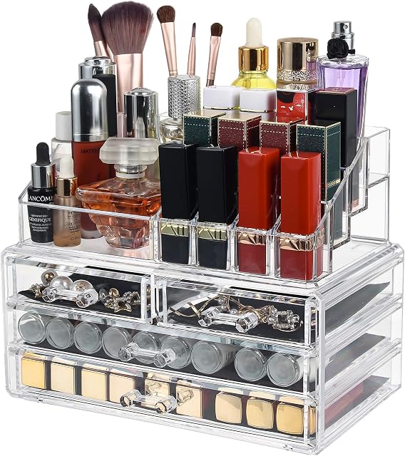 DAWOO Make-up Organiser Acrylic Jewellery BoxProducts Mother's Day Gifts Cosmetic Organiser Drawers Makeup Storage Case (Transparent,4 Drawers)