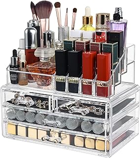 صندوق منظم مكياج اكريليك لمستحضرات التجميل والمجوهرات وهدايا عيد الام من داوو (شفاف، 4 ادراج)