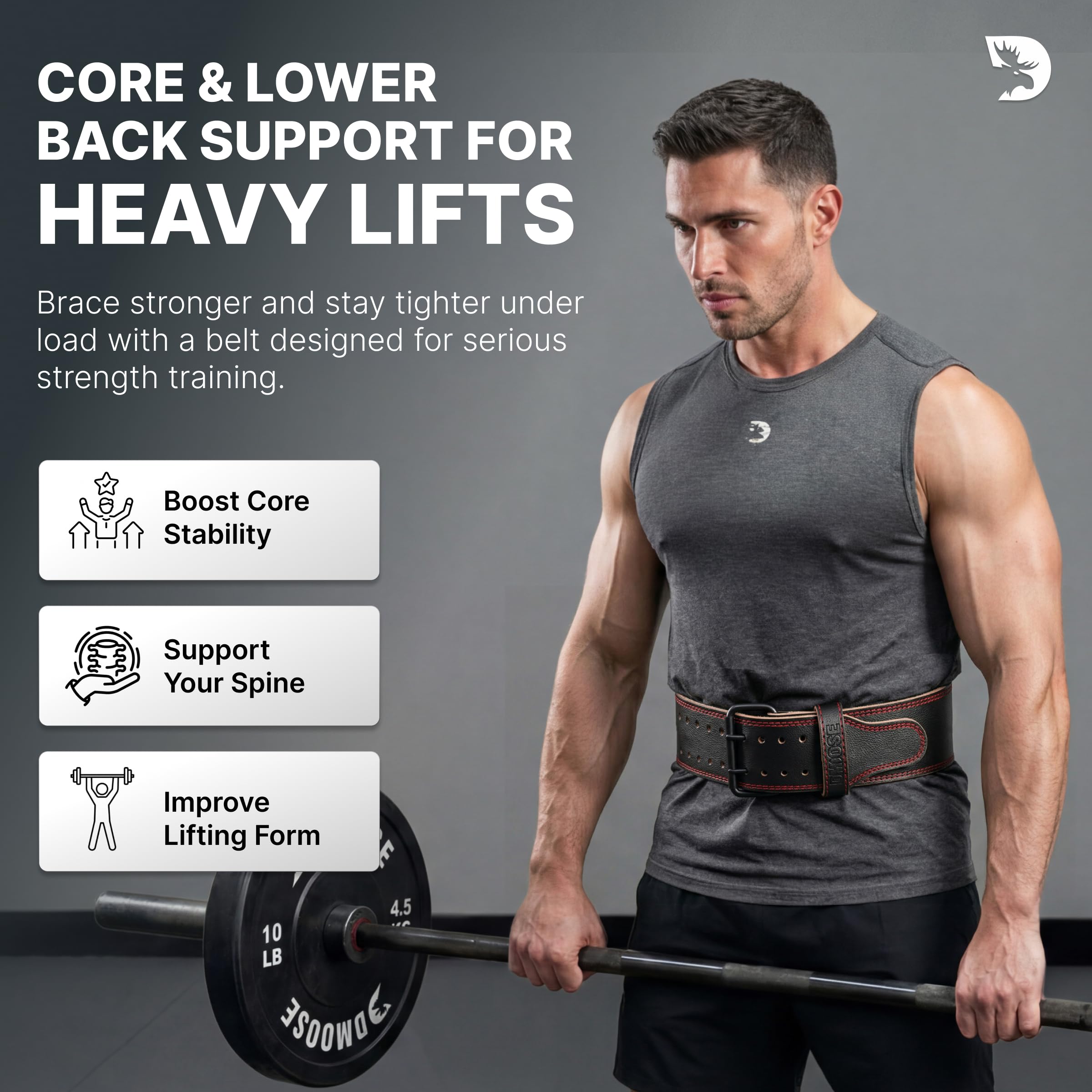 DMoose Fitness Pas do podnoszenia ciężarów do podparcia dolnej części pleców, grubość 5 mm, pasek gimnastyczny z prawdziwej skóry, do przysiadów, martwego ciągu i trójboju siłowego, podwójna klamra z