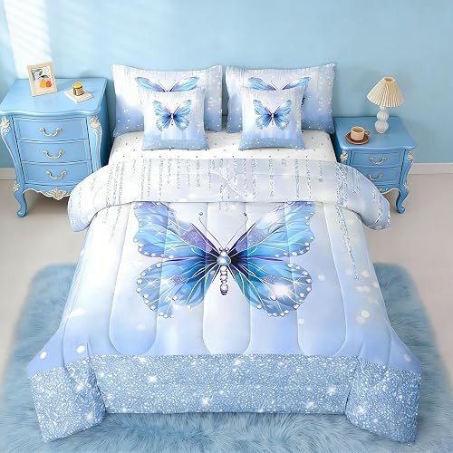 Feelyou Butterfly King Comforter Set with Sheets for Kids Bo